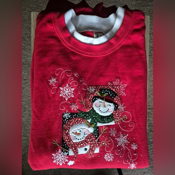 Decorated Originals Sweater Womens Size 3XL Snowman Patch Christmas Red Pullover - Picture 6 of 14